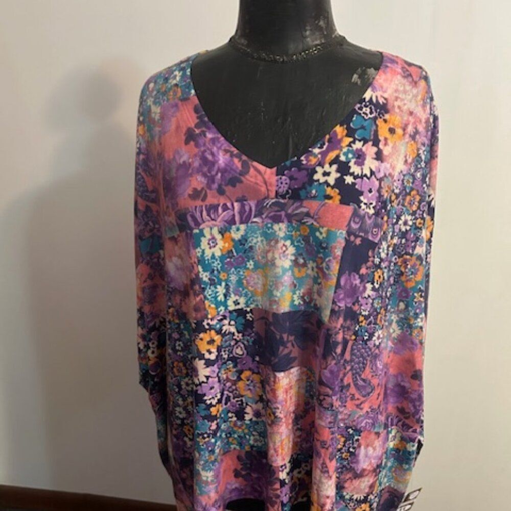 Nally & Millie Multi-color floral patchwork poncho, size OS